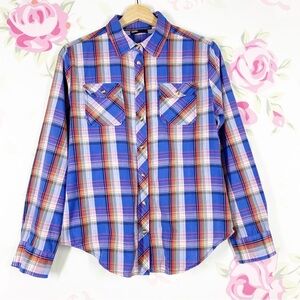 Urban Outfitters BDG Blue Checkered Checks Plaid Button Down Shirt M